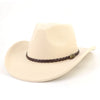 Western Cowboy Woolen Fedoras Hat Wide Brim Elegant Felt Cap-Hats-Arimonz-Beige-22in-Arimonz