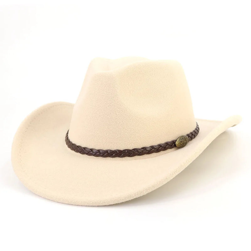 Western Cowboy Woolen Fedoras Hat Wide Brim Elegant Felt Cap-Hats-Arimonz-Beige-22in-Arimonz