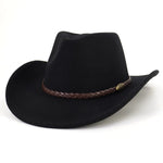 Western Cowboy Woolen Fedoras Hat Wide Brim Elegant Felt Cap-Hats-Arimonz-black-22in-Arimonz