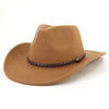 Western Cowboy Woolen Fedoras Hat Wide Brim Elegant Felt Cap-Hats-Arimonz-Khaki-22in-Arimonz