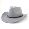Western Cowboy Woolen Fedoras Hat Wide Brim Elegant Felt Cap-Hats-Arimonz-Light Grey-22in-Arimonz