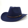 Western Cowboy Woolen Fedoras Hat Wide Brim Elegant Felt Cap-Hats-Arimonz-Navy blue-22in-Arimonz