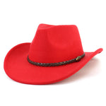 Western Cowboy Woolen Fedoras Hat Wide Brim Elegant Felt Cap-Hats-Arimonz-Red-22in-Arimonz