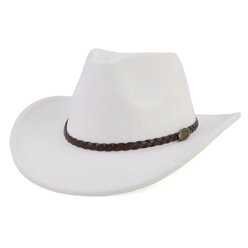 Western Cowboy Woolen Fedoras Hat Wide Brim Elegant Felt Cap-Hats-Arimonz-White-22in-Arimonz