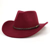 Western Cowboy Woolen Fedoras Hat Wide Brim Elegant Felt Cap-Hats-Arimonz-Wine red-22in-Arimonz