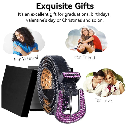 Western Crystal Studded Belt Cowgirl Rhinestone Belt For Women-Belts-Arimonz-Arimonz
