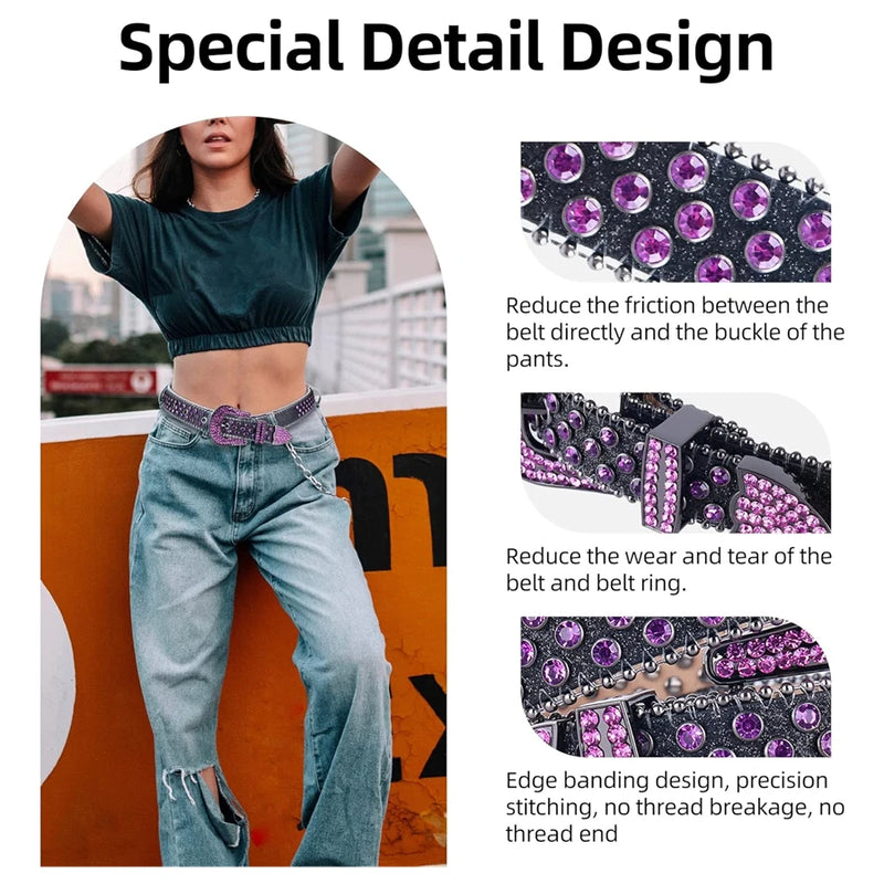 Western Crystal Studded Belt Cowgirl Rhinestone Belt For Women-Belts-Arimonz-Arimonz