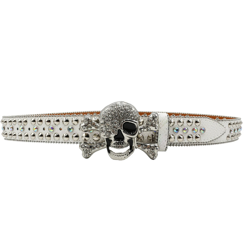 Western Rhinestone Skull Belt Crystal Studded Luxury Pin Buckle Belt-Belts-Arimonz-Arimonz