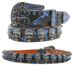 Western Rhinestone Skull Belt Crystal Studded Luxury Pin Buckle Belt-Belts-Arimonz-5Skull-HW-Blue-105cm/41inches-Arimonz