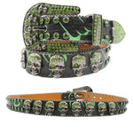 Western Rhinestone Skull Belt Crystal Studded Luxury Pin Buckle Belt-Belts-Arimonz-5Skull-HW-Green-105cm/41inches-Arimonz