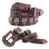 Western Rhinestone Skull Belt Crystal Studded Luxury Pin Buckle Belt-Belts-Arimonz-5Skull-HW-Pink-105cm/41inches-Arimonz
