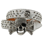 Western Rhinestone Skull Belt Crystal Studded Luxury Pin Buckle Belt-Belts-Arimonz-JD-KLT-Silver-105cm/41inches-Arimonz