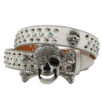 Western Rhinestone Skull Belt Crystal Studded Luxury Pin Buckle Belt-Belts-Arimonz-JD-KLT-White-105cm/41inches-Arimonz
