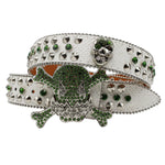 Western Rhinestone Skull Belt Crystal Studded Luxury Pin Buckle Belt-Belts-Arimonz-JD-KT-Green-105cm/41inches-Arimonz