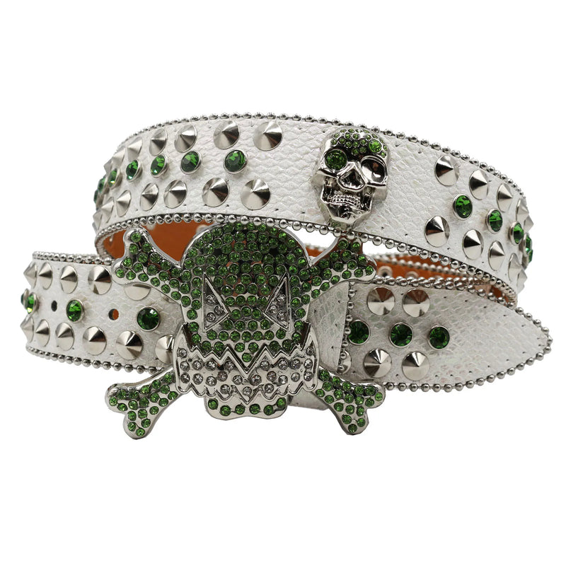 Western Rhinestone Skull Belt Crystal Studded Luxury Pin Buckle Belt-Belts-Arimonz-JD-KT-Green-105cm/41inches-Arimonz