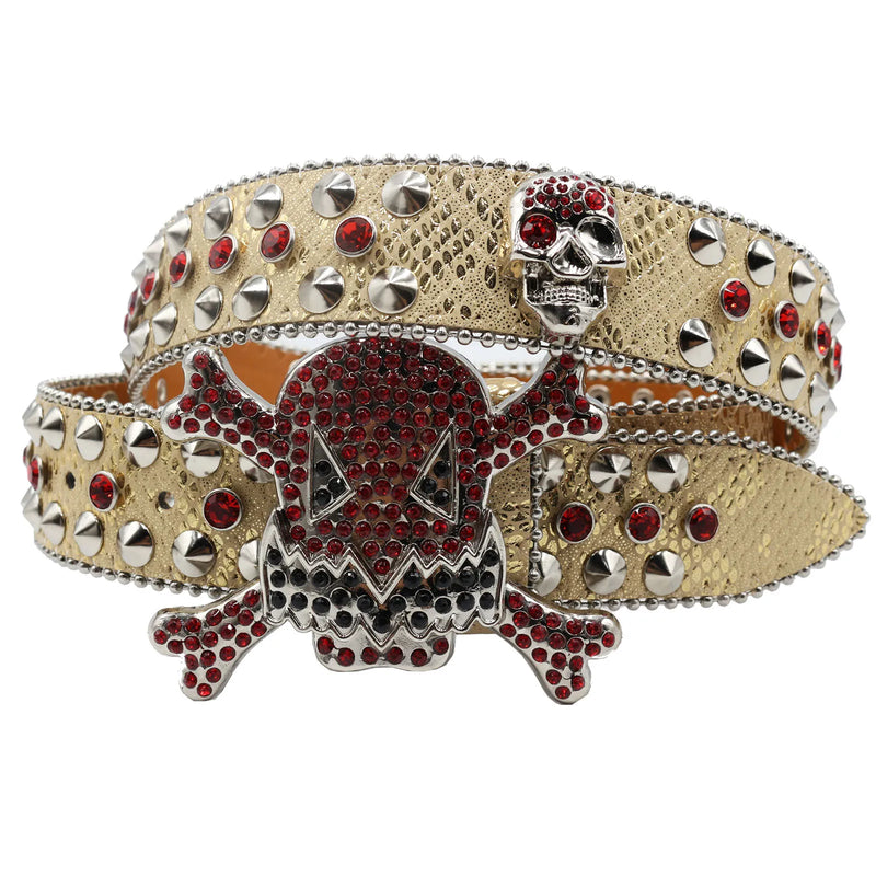 Western Rhinestone Skull Belt Crystal Studded Luxury Pin Buckle Belt-Belts-Arimonz-JD-KT-Red-105cm/41inches-Arimonz