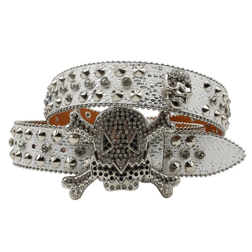 Western Rhinestone Skull Belt Crystal Studded Luxury Pin Buckle Belt-Belts-Arimonz-JD-KT-Silver-105cm/41inches-Arimonz