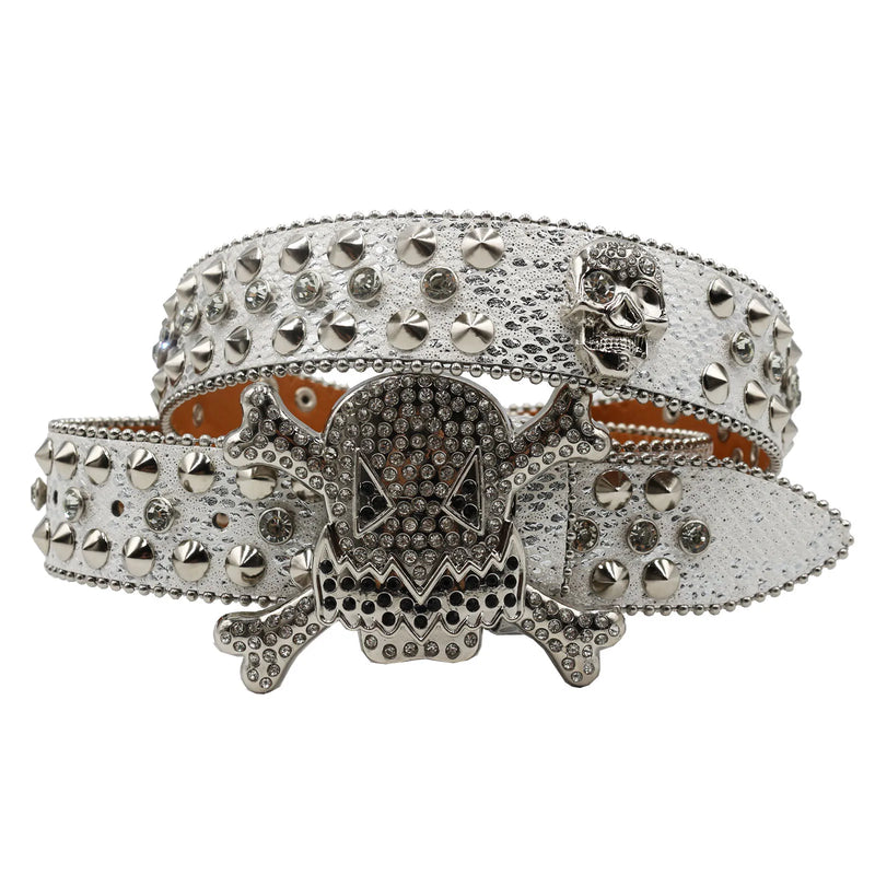 Western Rhinestone Skull Belt Crystal Studded Luxury Pin Buckle Belt-Belts-Arimonz-JD-KT-Silver-105cm/41inches-Arimonz