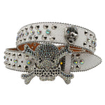 Western Rhinestone Skull Belt Crystal Studded Luxury Pin Buckle Belt-Belts-Arimonz-JD-KT-White-105cm/41inches-Arimonz