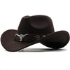 Western Roll Brim Cowboy Fedora Felt Hat with Cow Band for All Ages-Hats-Arimonz-Arimonz