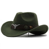 Western Roll Brim Cowboy Fedora Felt Hat with Cow Band for All Ages-Hats-Arimonz-army green-Adults 21-22in-Arimonz