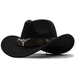 Western Roll Brim Cowboy Fedora Felt Hat with Cow Band for All Ages-Hats-Arimonz-black-Kids 20-21in-Arimonz
