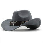 Western Roll Brim Cowboy Fedora Felt Hat with Cow Band for All Ages-Hats-Arimonz-light grey-Adults 21-22in-Arimonz