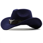 Western Roll Brim Cowboy Fedora Felt Hat with Cow Band for All Ages-Hats-Arimonz-Navy-Kids 20-21in-Arimonz