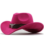 Western Roll Brim Cowboy Fedora Felt Hat with Cow Band for All Ages-Hats-Arimonz-rose red-Kids 20-21in-Arimonz