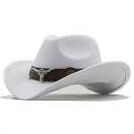 Western Roll Brim Cowboy Fedora Felt Hat with Cow Band for All Ages-Hats-Arimonz-white-Adults 21-22in-Arimonz