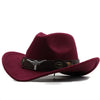 Western Roll Brim Cowboy Fedora Felt Hat with Cow Band for All Ages-Hats-Arimonz-wine red-Kids 20-21in-Arimonz