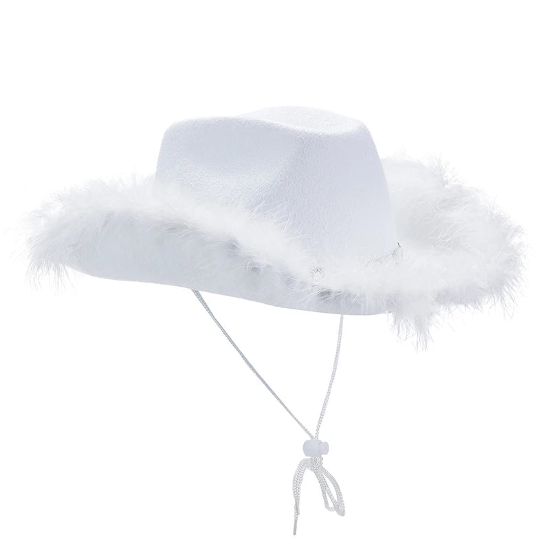 Western Style Cowboy Hat with Feather Accents Wide Brim Sun Protection-Winter Hats-Arimonz-Arimonz