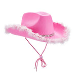 Western Style Cowboy Hat with Feather Accents Wide Brim Sun Protection-Winter Hats-Arimonz-Pink-One Size-Arimonz