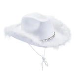 Western Style Cowboy Hat with Feather Accents Wide Brim Sun Protection-Winter Hats-Arimonz-White-One Size-Arimonz