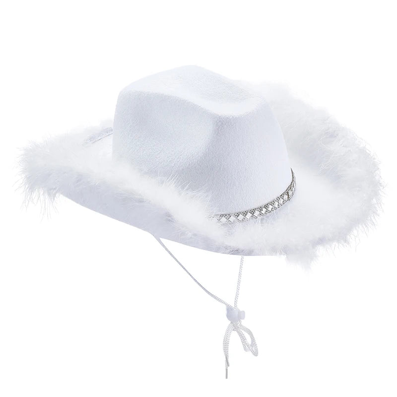 Western Style Cowboy Hat with Feather Accents Wide Brim Sun Protection-Winter Hats-Arimonz-White-One Size-Arimonz