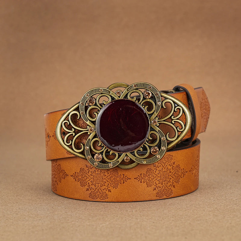 Western Vintage Fashionable Belt Decorative Printed Engraved Belt-Women's Belts-Arimonz-Brown-120cm/47"-Arimonz