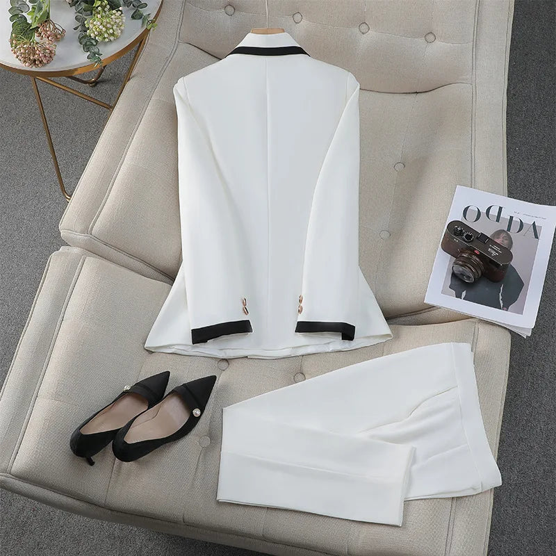 White Business Formal Workwear Attire Jacket Blazer and Pants Outfits-Wear To Work Sets-Arimonz-Arimonz