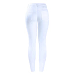 White Distressed Curvy Jeans Women Mid High Waist Stretch Denim Pants-Skinny Jeans-Arimonz-Arimonz
