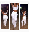 White Distressed Curvy Jeans Women Mid High Waist Stretch Denim Pants-Skinny Jeans-Arimonz-Arimonz