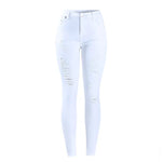 White Distressed Curvy Jeans Women Mid High Waist Stretch Denim Pants-Skinny Jeans-Arimonz-white-L-Arimonz