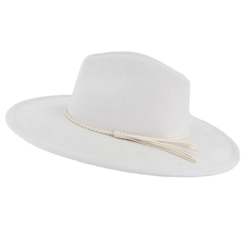 Wide Brim Felt Jazz Classic Fedoras Hat Suede Autumn Winter Top Hat-Hats-Arimonz-Beige-22in-Arimonz
