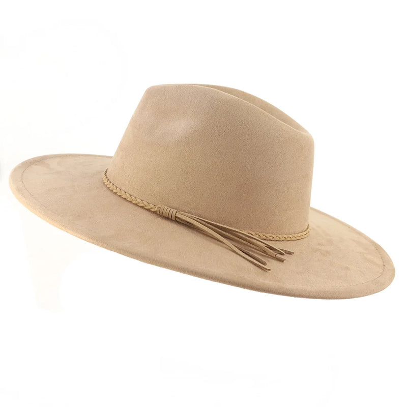 Wide Brim Felt Jazz Classic Fedoras Hat Suede Autumn Winter Top Hat-Hats-Arimonz-Camel-22in-Arimonz