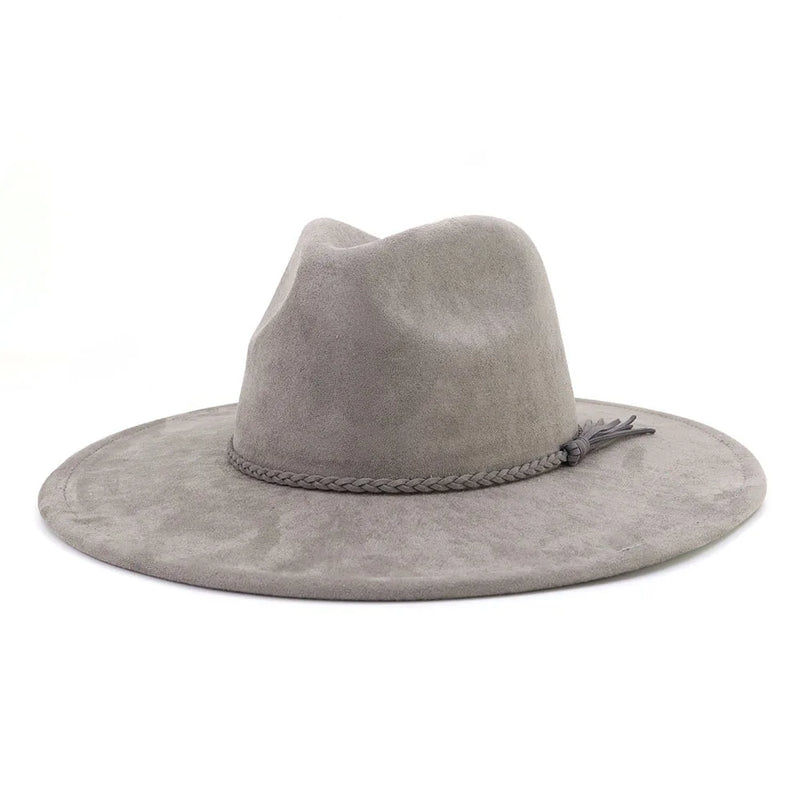 Wide Brim Felt Jazz Classic Fedoras Hat Suede Autumn Winter Top Hat-Hats-Arimonz-Charcoal gray-22in-Arimonz