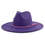Wide Brim Felt Jazz Classic Fedoras Hat Suede Autumn Winter Top Hat-Hats-Arimonz-dark purple-22in-Arimonz