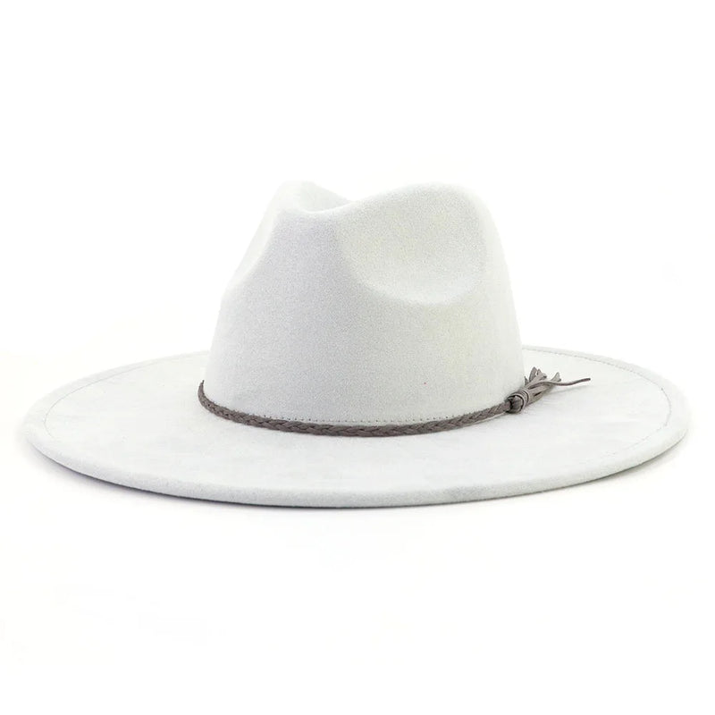 Wide Brim Felt Jazz Classic Fedoras Hat Suede Autumn Winter Top Hat-Hats-Arimonz-Light Grey-22in-Arimonz