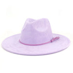 Wide Brim Felt Jazz Classic Fedoras Hat Suede Autumn Winter Top Hat-Hats-Arimonz-Light purple-22in-Arimonz