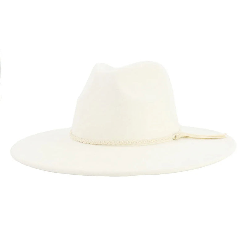 Wide Brim Felt Jazz Classic Fedoras Hat Suede Autumn Winter Top Hat-Hats-Arimonz-milky white-22in-Arimonz