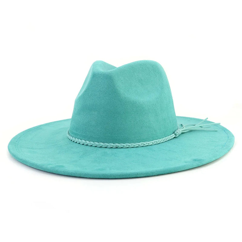 Wide Brim Felt Jazz Classic Fedoras Hat Suede Autumn Winter Top Hat-Hats-Arimonz-Peacock blue-22in-Arimonz
