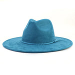 Wide Brim Felt Jazz Classic Fedoras Hat Suede Autumn Winter Top Hat-Hats-Arimonz-Peacock dark blue-22in-Arimonz