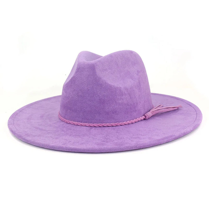 Wide Brim Felt Jazz Classic Fedoras Hat Suede Autumn Winter Top Hat-Hats-Arimonz-purple-22in-Arimonz